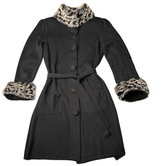 I.N.C. Faux Fur Animal Print Trim Black Button Sweater Coat Women's Size M - Picture 2 of 13